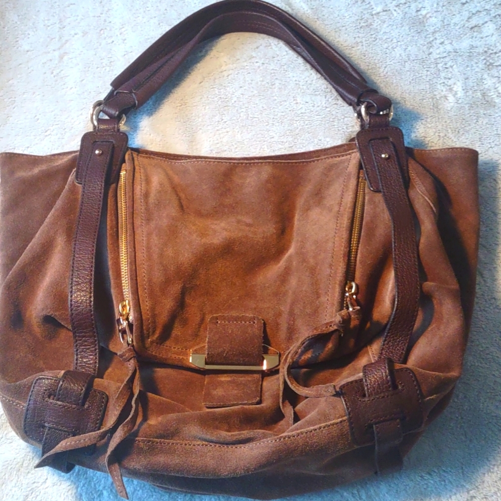 Kooba Brown Suede and Pebble Leather Hobo Bag EUC